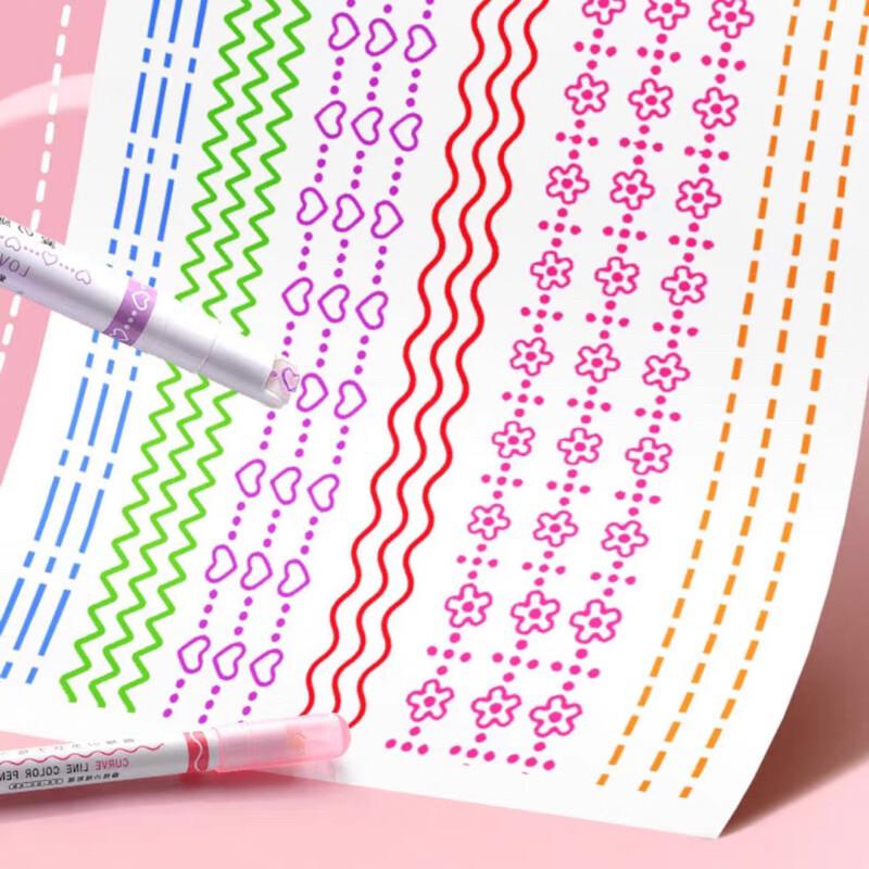 6Pcs/Set Kawaii Flowers Line Shaped Highlighter Pens Roller Tip Curve Liner Marker Writing