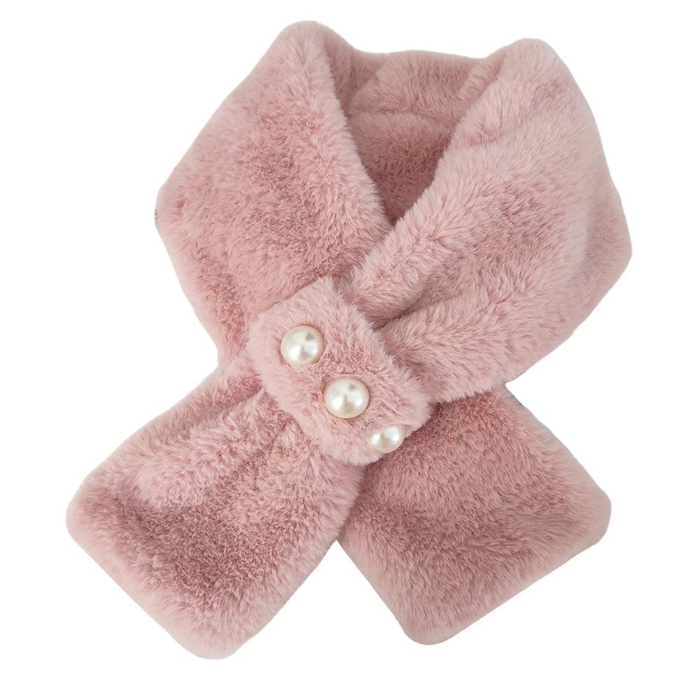 Elegant Solid Color Plush Cross Scarf Imitation Pearl Winter Warmer Neck Scarf Comfortable Neck Warmer Evening