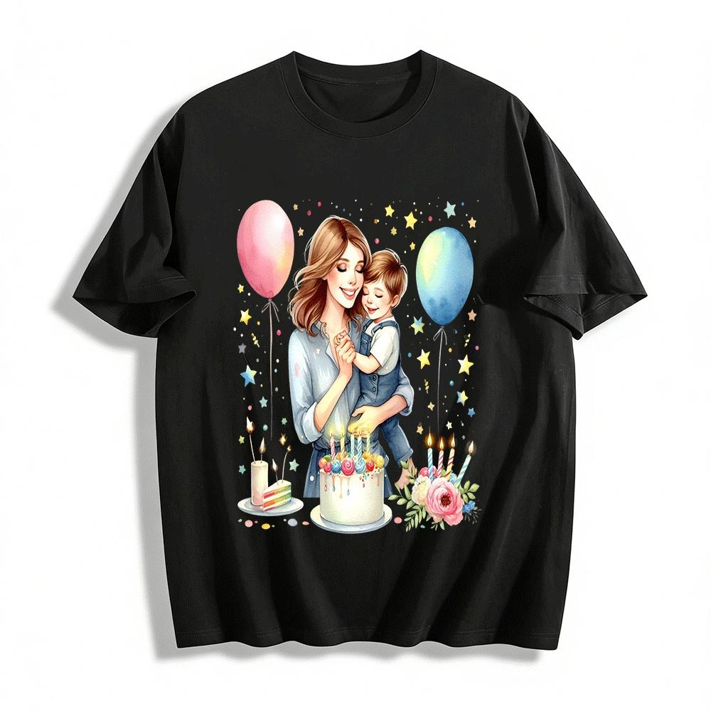 Warm Parent-Child Birthday Themed Printed Adult T-Shirt Pure cotton T-shirt XXS