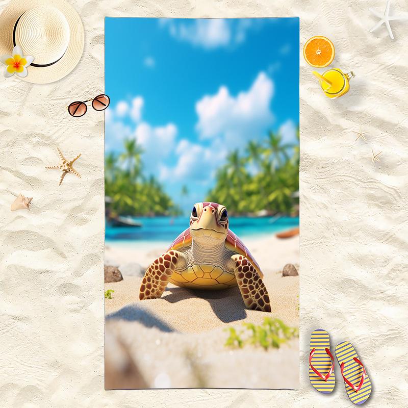 Colorful Coral Reef Sea Turtle Beach Towel, Tropical Fish Print Quick-Dry Towel