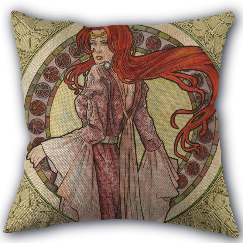 Custom Alphonse Mucha Art Pillowcase Cotton Linen Fabric Square Zipper Pillowcase 45X45 Wedding Decorative Pillow Cover