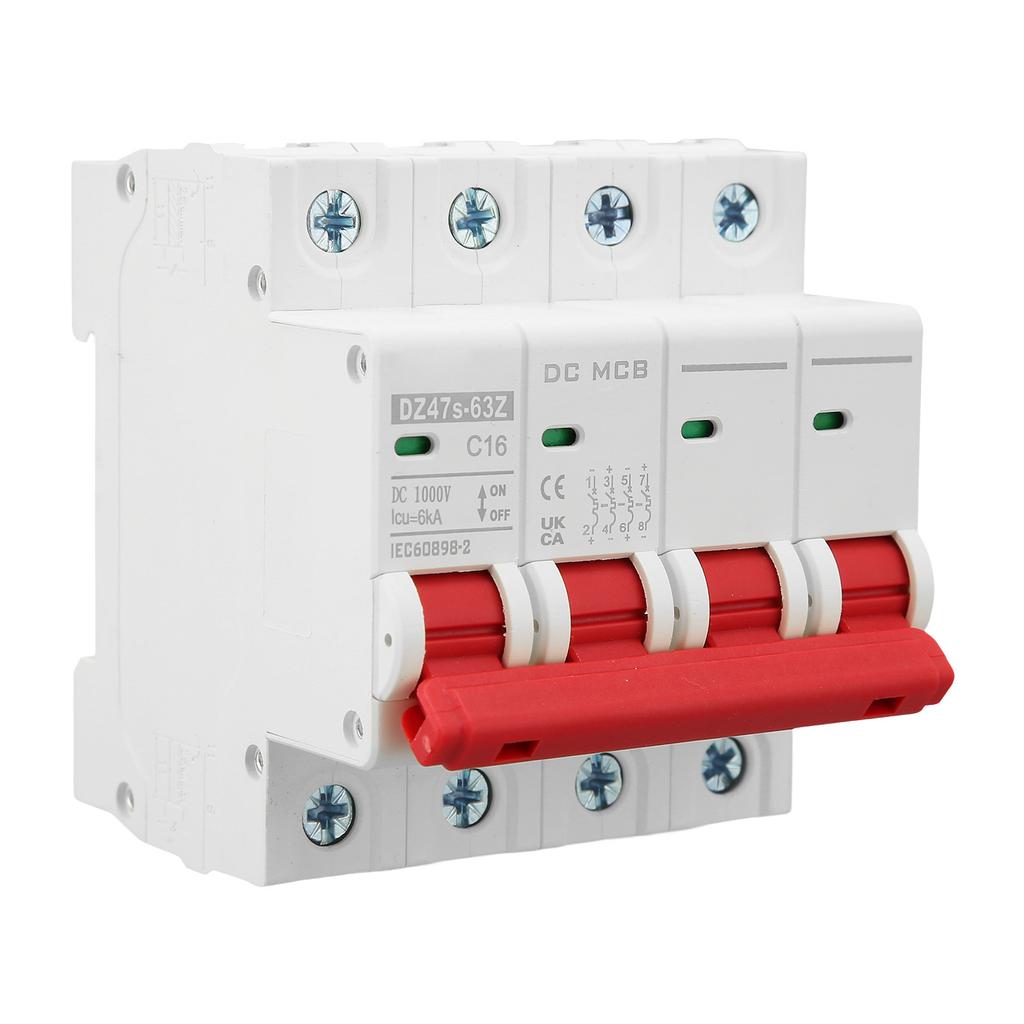 DC Miniature Circuit Breaker 4P Solar PV System 16A DIN Rail Mount 6000A Segmented Capacity DC1000V DZ47s 63Z C16