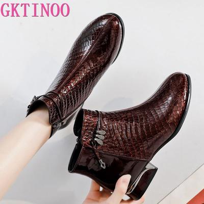 Fashion GKTINOO Fashion Women Boots Pointed Toe Genuine Leather Ankle Boots 2025 Winter Warm Fur Plush Women Shoes Big Size 43