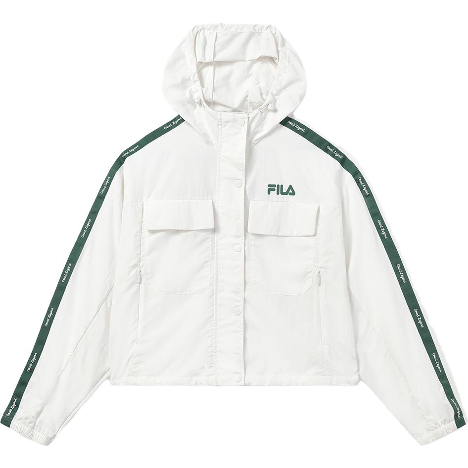 Fila Woven 2023 Autumn New Simple Tennis Fashion Loose Hooded Casual Jacket Women Jackets White F11W339705FWT