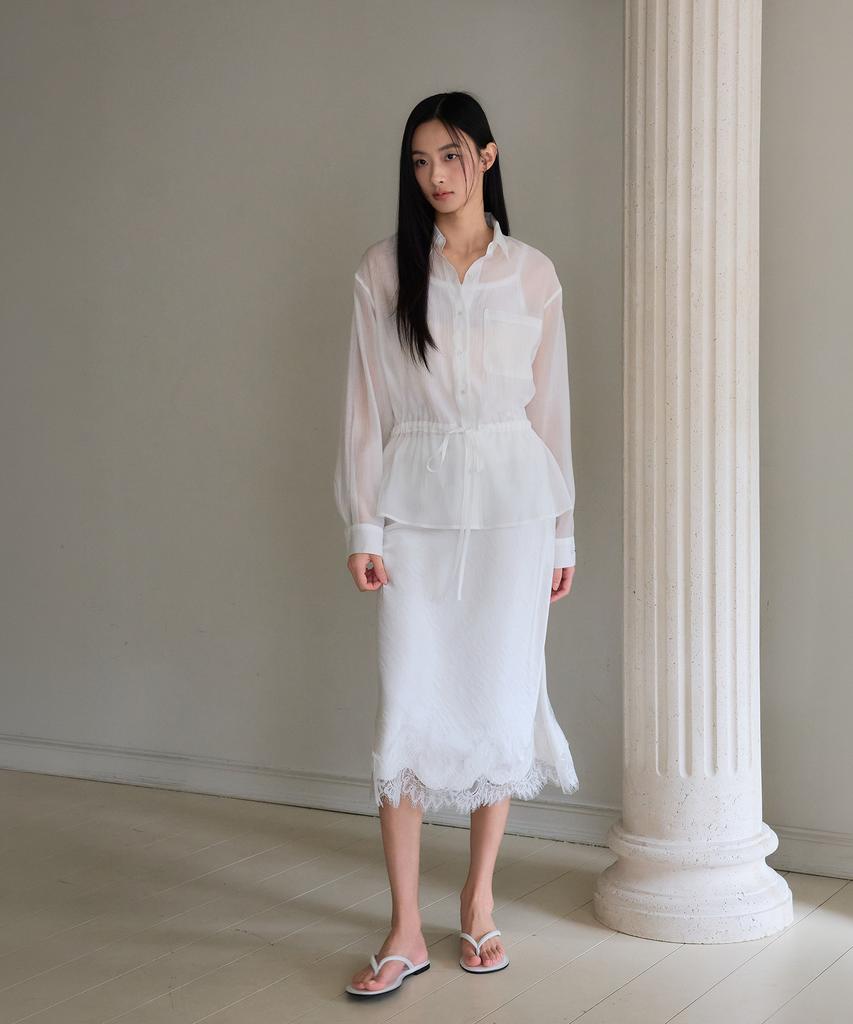 The Ello Soft Lace Midi Skirt (Ivory)