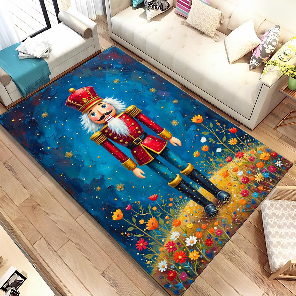 Merry Christmas Gift The Nutcracker Cartoon Doll Happy New Year Carpet Rug for Living Room Bedroom Home Sofa Decoration,Non-slip