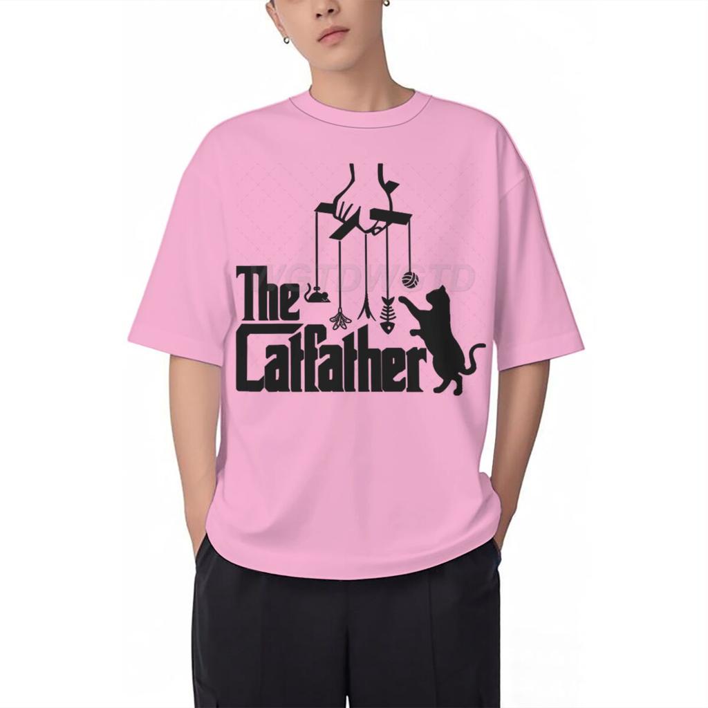Vintage The Catfather Print T Shirt Men Fun Animal Cat Streetwear Short Sleeve Crewneck 100 Cotton Tshirts Fashion Kitten Tees