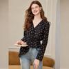 Women's V-Neck Retro Floral Print Blouse with Asymmetric Hem