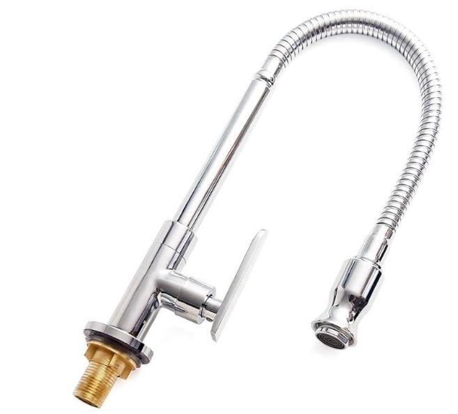 KAWAL Modern Single Lever Chrome Finish Kitchen Tap Flexible Pull Out Single-Tube Cold Water Basin Taps Sprayer Kitchen Faucet