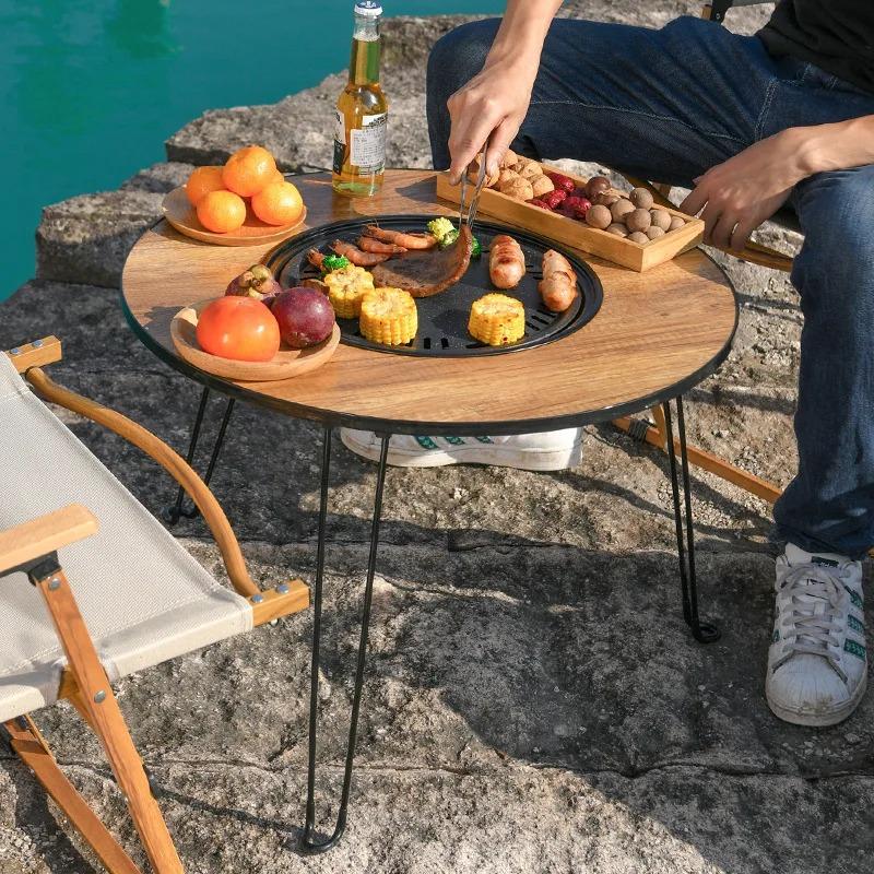 Outdoor Folding Barbecue Rack Household Barbecue Table Portable Tea Table Foldable Camping Barbecue Stove