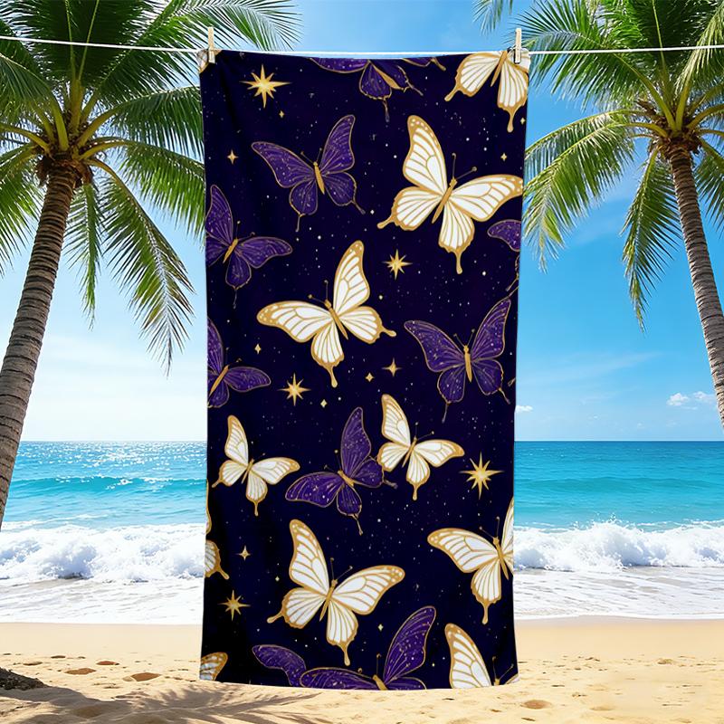 1Pc Butterflies Night Sky Beach Towel, Quick Dry, Multi-Use for Beach Pool Gym Yoga Home Travel, Christmas, Halloween, Xmas Gift M928271