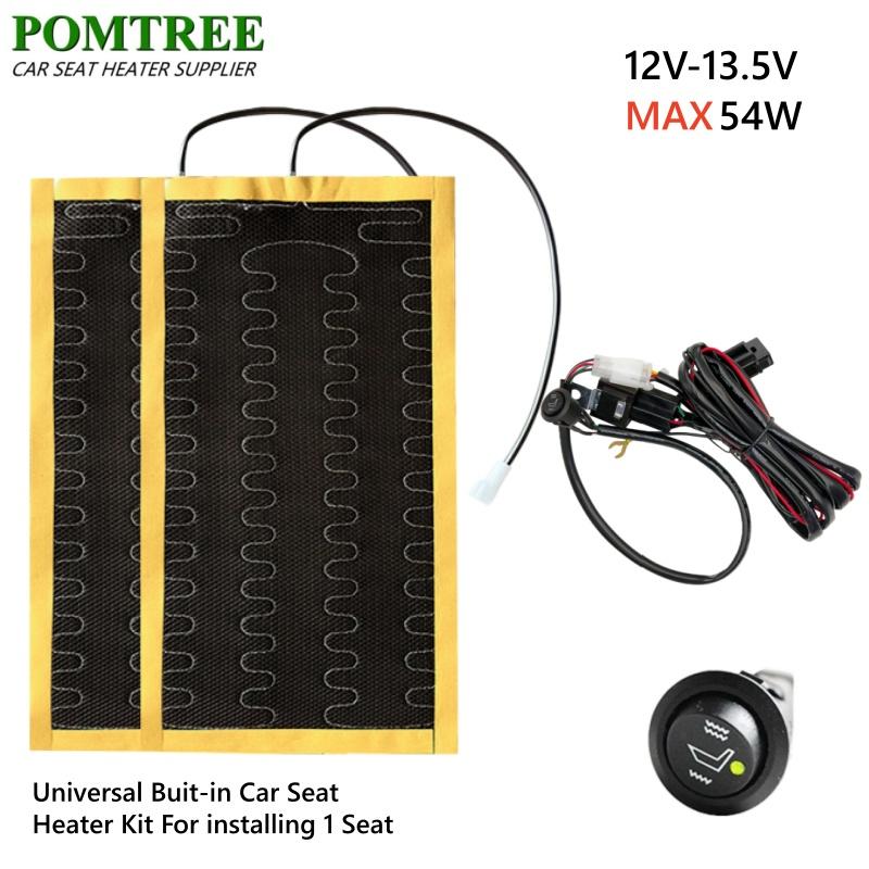 Universal 54W Built-in Car Seat Heater Kit Fit 1 Seat with 12V Alloy Wire Heating Heat Pads Single Control Switch System Harness