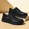 Men's Large Casual Leather Shoes - Soft Sole, Hand-Stitched, Lace-Up for Middle-Aged & Elderly.