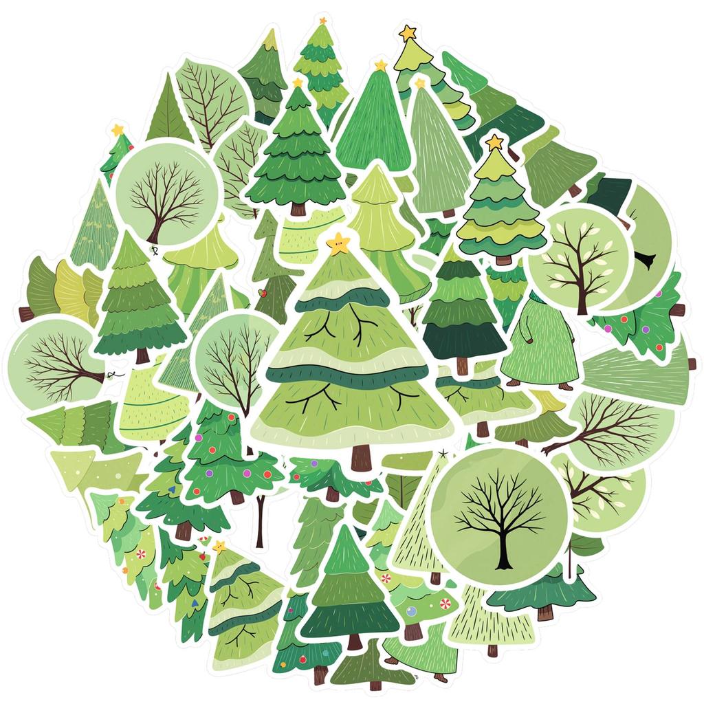 35pcs Festive Tree Stickers Cute Nature Christmas Stickers  Stickers For  Laptop Luggage Scrapbook Diary Sticker