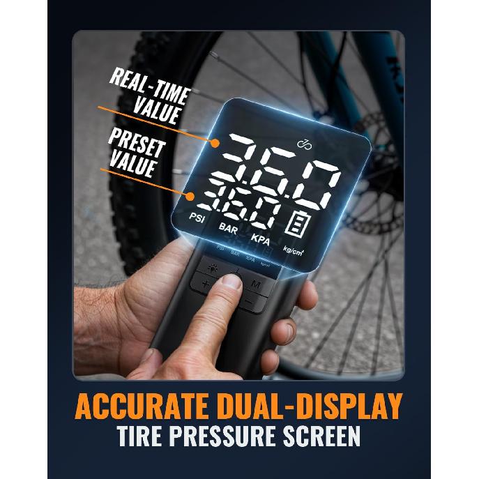 Tire Inflator Portable Air Compressor Cordless Air Pump with Digital Tire Pressure Gauge, Accurate Dual LCD Display & LED Light, for