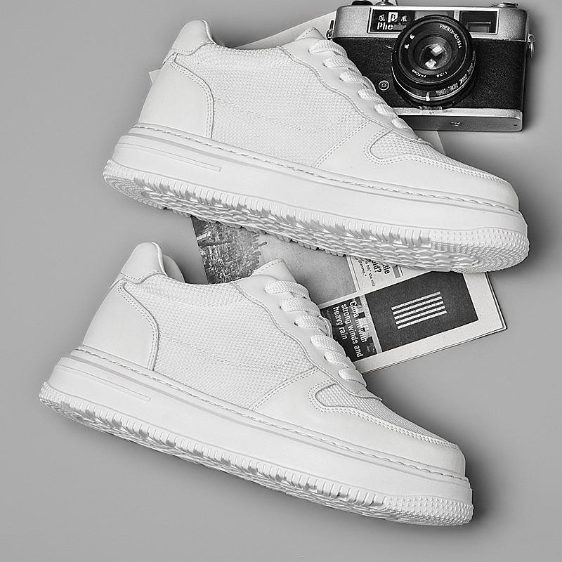 New Thick Bottom Men's Leather Casual Shoes Comfortable Sneakers Lightweight Male Skateboard Footwear Non Slip Tenis Masculino