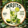 Vintage plechová cedule Mojito koktejl, kulatá, rustikální dekorace na stěnu