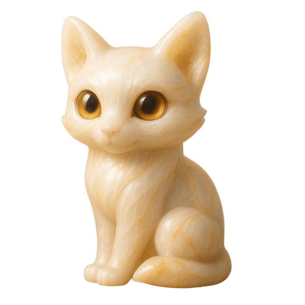 Hand-carved Fox Statue Good Luck Fox Ornament Hand-carved Big-eyed Fox Figurine Healing Stone Statue for Home Office Decor