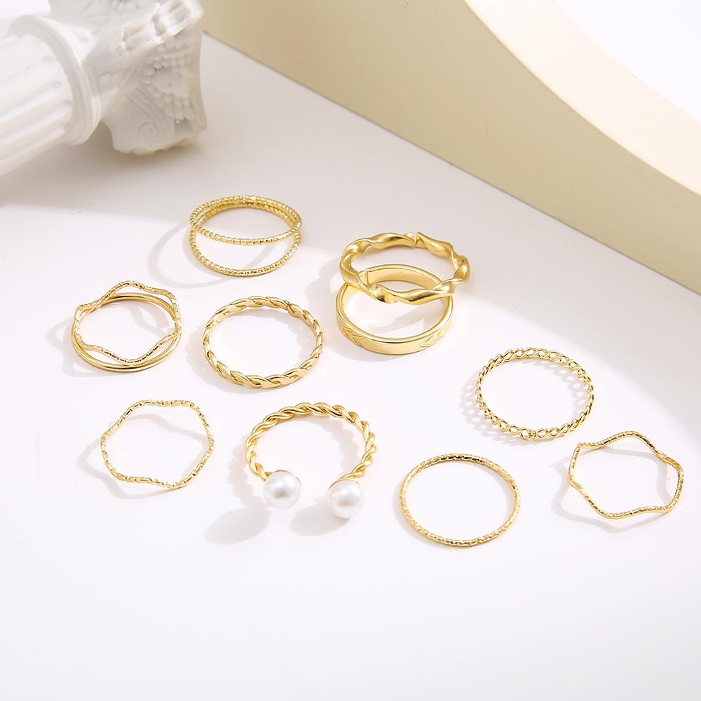iF ME 10ks/sada Jednoduchý zlatý prsten Set Pearl Wave Twist prsteny pro ženy šperky Módní doplňky