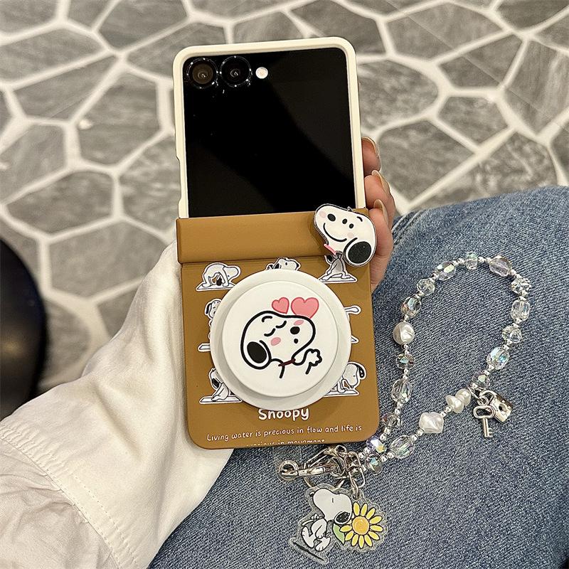 Korean Cartoon 9-Grid Phone Case for Samsung ZFlip6/Z5 with Color Block and Magnetic Stand