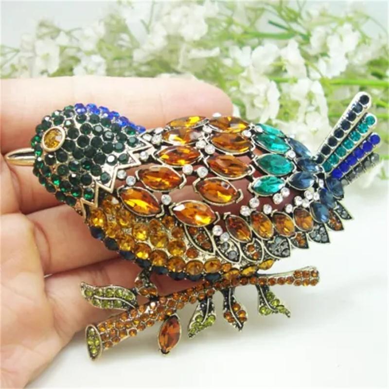 Vintage Women Girls Heavy Industry Crystal Animal Brooch Pin Fashion Luxury Shiny Boutique Rhinestone Badges Corsages For Lady