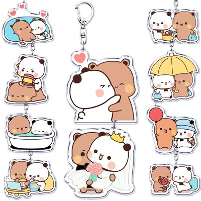 Cute Bubu Dudu Love Keychains Couple Bear Panda Acrylic Keyring for Accessories Bag Pendant Key Chain Jewelry Fans Lovers Gifts