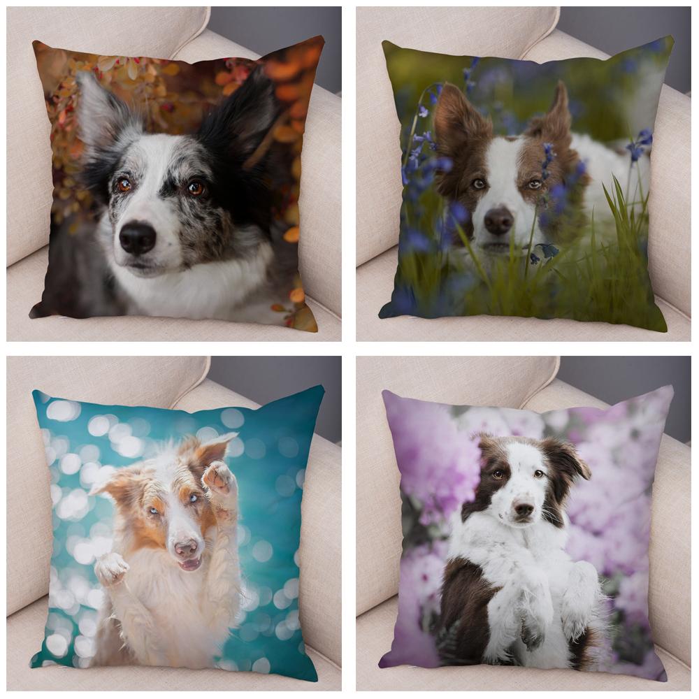 Cute Pet Animal Dog Print Pillowcase Scottish Border Collie Cushion Cover  Sofa Car Decoration