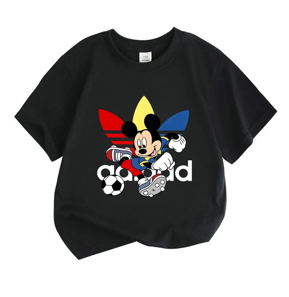 Kids Boys Girls 100% Cotton Crew Neck Short Sleeve T-Shirt, Cute Cartoon Football Playing Mouse Print Casual Soft Breathable Summer Top for Children D