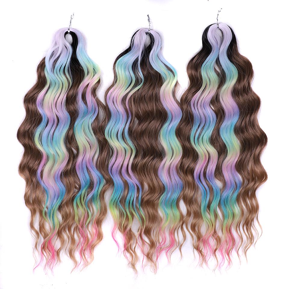 FREEDOM Synthetische Flecht-Haarverlängerungen Tief Gewellt 24 Zoll Lang Lockige Braids Haare Ombre Braun Regenbogen Twist Häkel-Haar