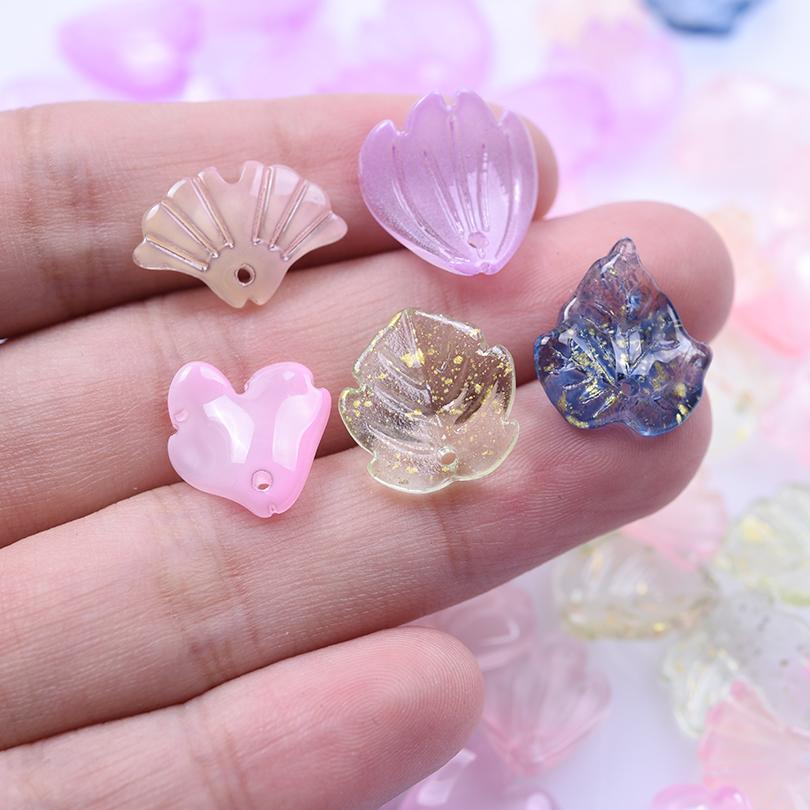 50pcs Mix Glass Shell Ginkgo Leaf Glans Dorsal Lobe Glass Charms For Jewelry Making Supplies Plant Accessories Handmade Pendant