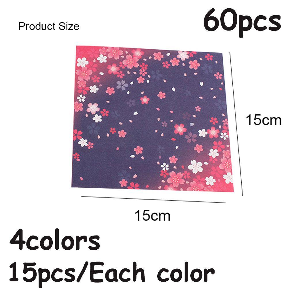 60PCS Square Origami Paper Double Sides Cherry Blossom Folding Colorful Sakura Papers Kids Handmade DIY Scrapbooking Craft Decor