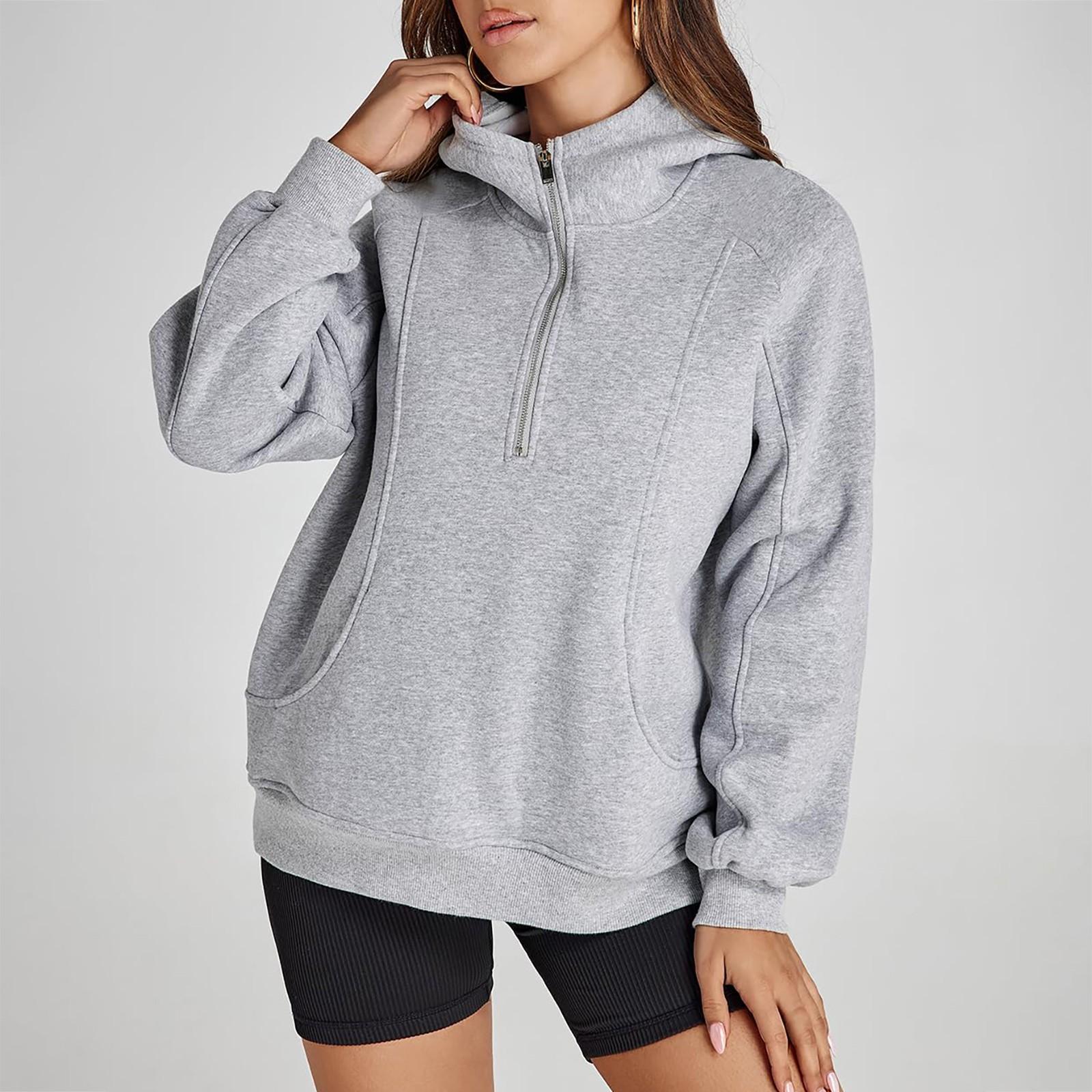 

Женские толстовки с капюшоном, свободные толстовки с короткими рукавами и застежкой-молнией, повседневные толстовки с капюшоном и длинными рукавами S серый