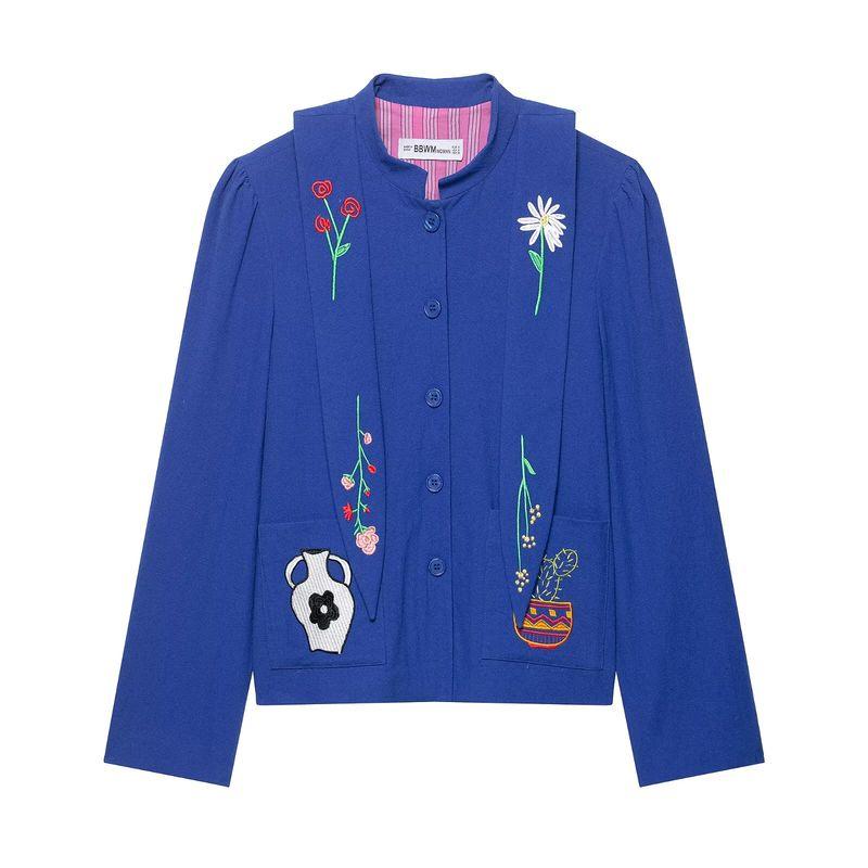 

Kaslead New Women clothes Western Style Fashion Simple and Versatile Embroidery Long sleeve Outerwear 4786207 Blue L