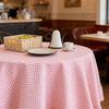 Tablecloth Farmhouse Style Plaid Pattern Ruffled Edge Tablecloth Round Shape Soft Cotton Linen Fabric Cloth Table Cover