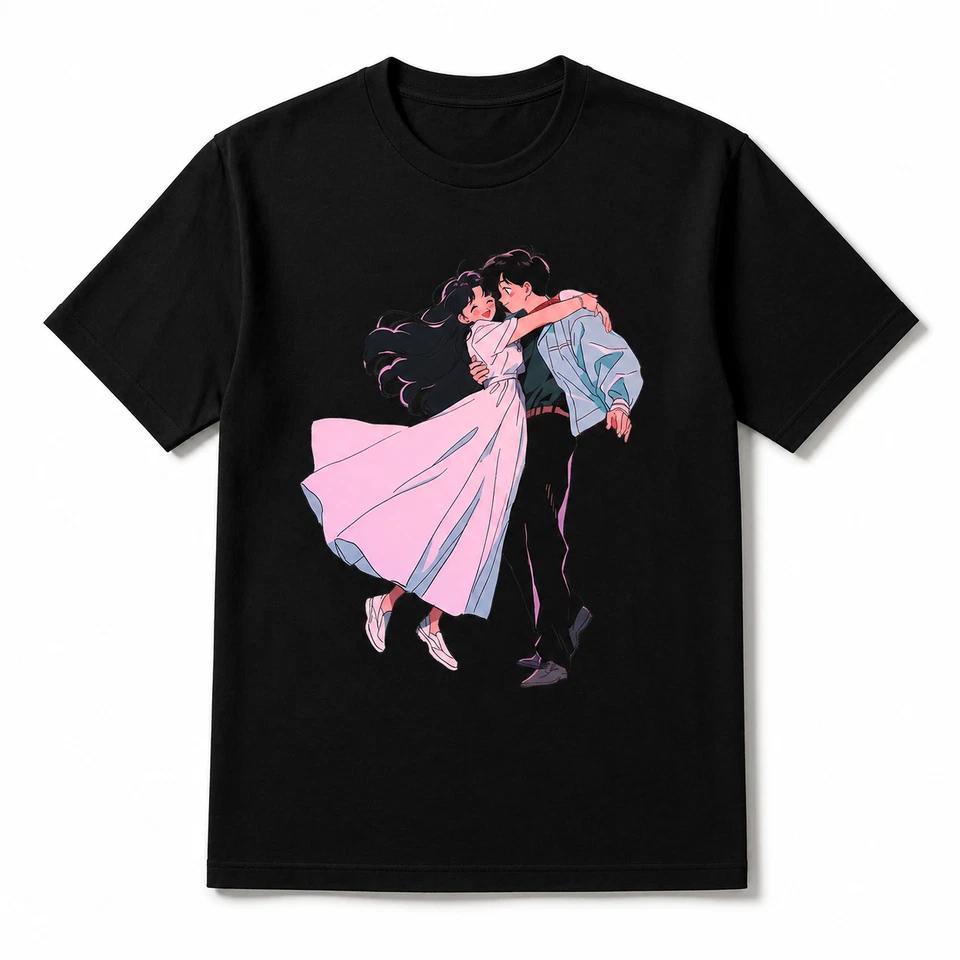 Anime Couple Graphic T Shirt Black or White Unisex Romantic Manga Style Tee