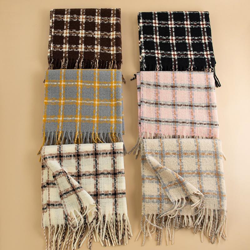 Plaid Scarf Women's Winter New Korean Version Versatile Imitation Cashmere Scarf Couple's Warm Shawl Men's Autumn and Winter