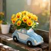 Retro brouk Auto Sukulentní Květináč, Velkokapacitní Květináč ve Tvaru Auta se Stárkovanou Glazurou Modrobílý Povrch, Kreativní Dekorace na Stůl pro Terasu Balkon