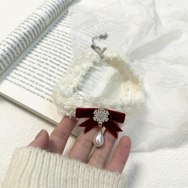 Bohemian Snowflake Pearl Necklace Bowknot Pendant Clavicle Chain Christmas Bows Collarbone Chain for Women Girls