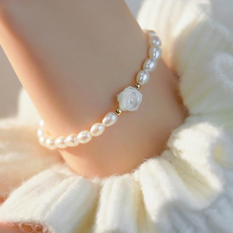 100% Natural Freshwater Pearl Sweet Rose Flower 14K Gold Filled Ladies Beads Bracelet For Women Gifts Cheap