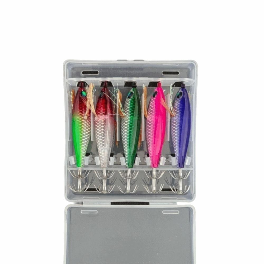 5pcs 5.5cm Size Squid Jig Lure 5Pcs Per Set Luminous Squid Jig Saltwater Squid Lure Night Fishing