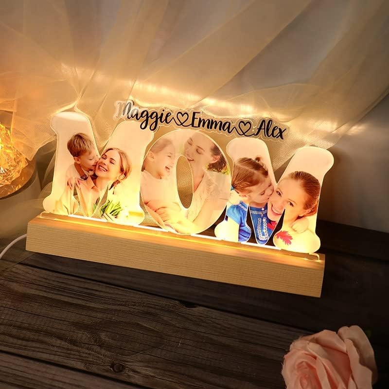 Amabery Custom Mom Photo Night Light Custom Photo Print Personalized Mom Acrylic LED PicturesLamp, Mother's Day Night Light Gift, Mom Grandma