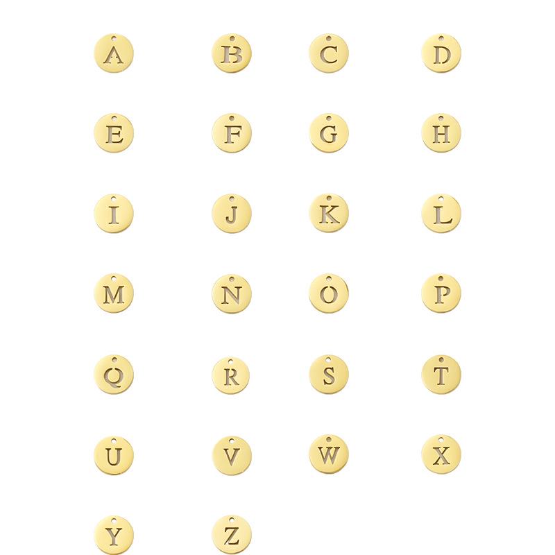 

Gold Round Pendant Necklace with 26 Initials, Hand-Polished Titanium Steel Bracelet Accessories L