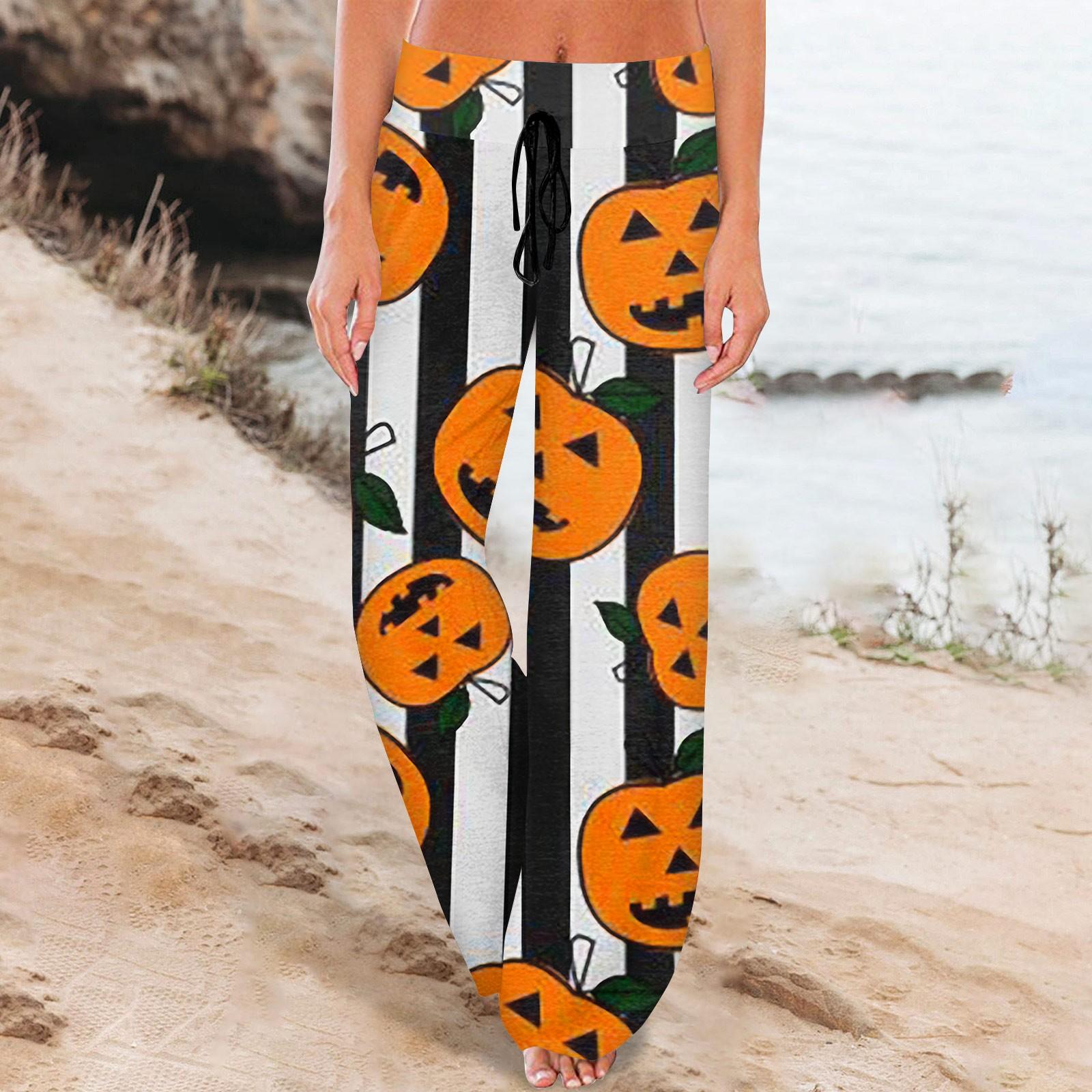 

Женские удобные пижамные штаны с карманами на Хэллоуин и принтом на шнуровке, широкие брюки M белый
