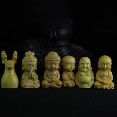 Mini Boyanmamış Buda Heykelleri Ahşap İnce İşçilik Rahip Heykelcik Ev Dekoru