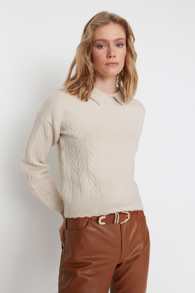 Women's Fashionable Stylish Sweater Orange Wide Fit Soft Textured Hair Braided Knitwear Sweater