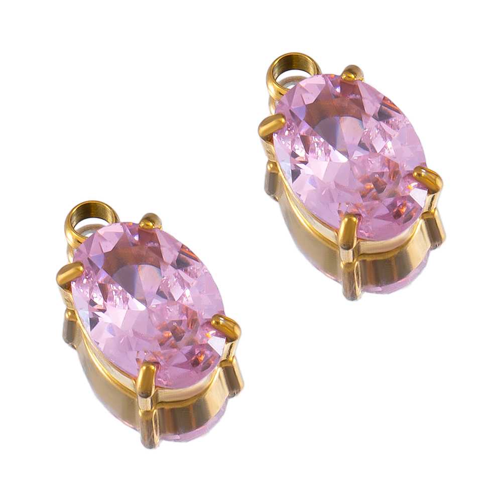 2pcs Gentle Pink Crystal Zircon Bead Stainless Steel Charms Rose Flower Heart Necklace Pendant Women DIY Earring Jewelry Making