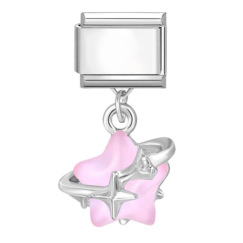 New Sweet Pink Zircon Heart Bows Cherry Moon Star DIY Making Bracelet Women Men Stainless Steel 9mm Italian Charm Links Fit
