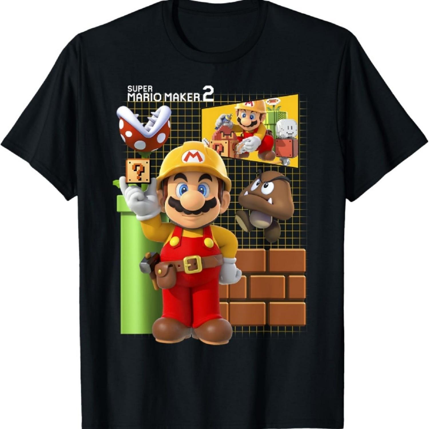 Super Mario Maker 2 Game Play Portrait Grid Background T-Shirt XXXXXL разноцветный
