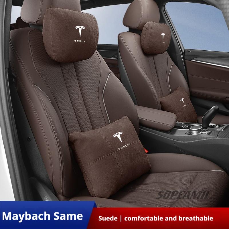 Oreiller de soutien cervical pour appui-tête en daim pour voiture, coussin de siège lombaire pour Tesla Model 3 Model Y Model S Model X Roadsrer Cybertruck