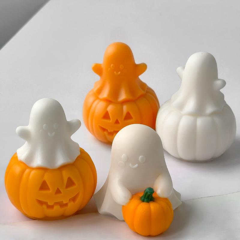 Halloween Pumpkin Ghost Silicone Mold Diy Pumpkin Aroma Candle Plaster Decoration Mould Halloween Ghost Candle Making Supplies